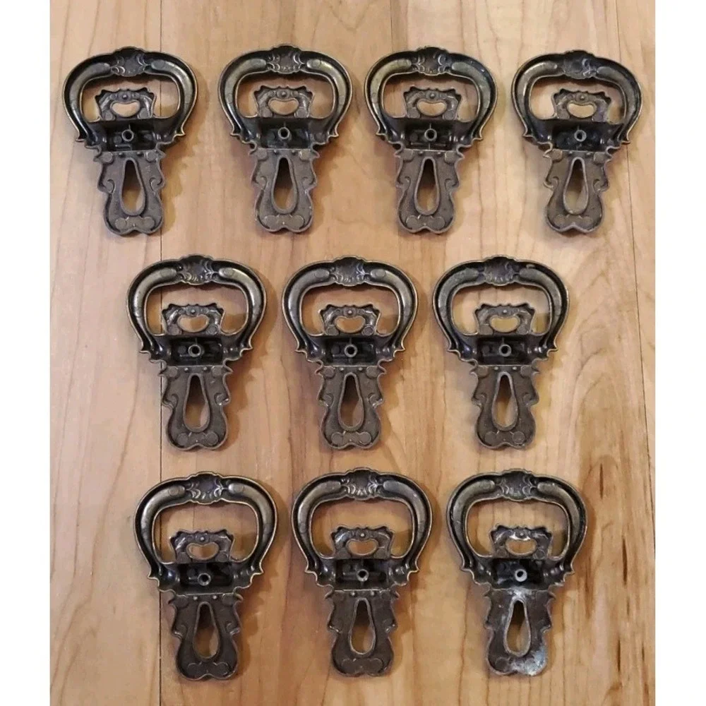 10 Vintage 60s Hyer Antiqued Bronze Fixed‎ Handle Pulls